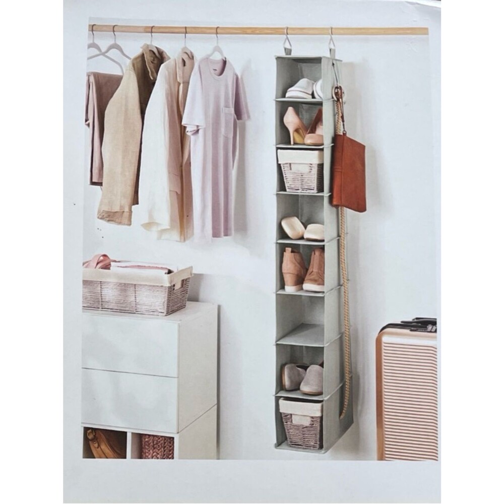Brightroom 8 Shelf Hanging Closet Organizer Gray with Accessory Hooks 56"x7.5x14